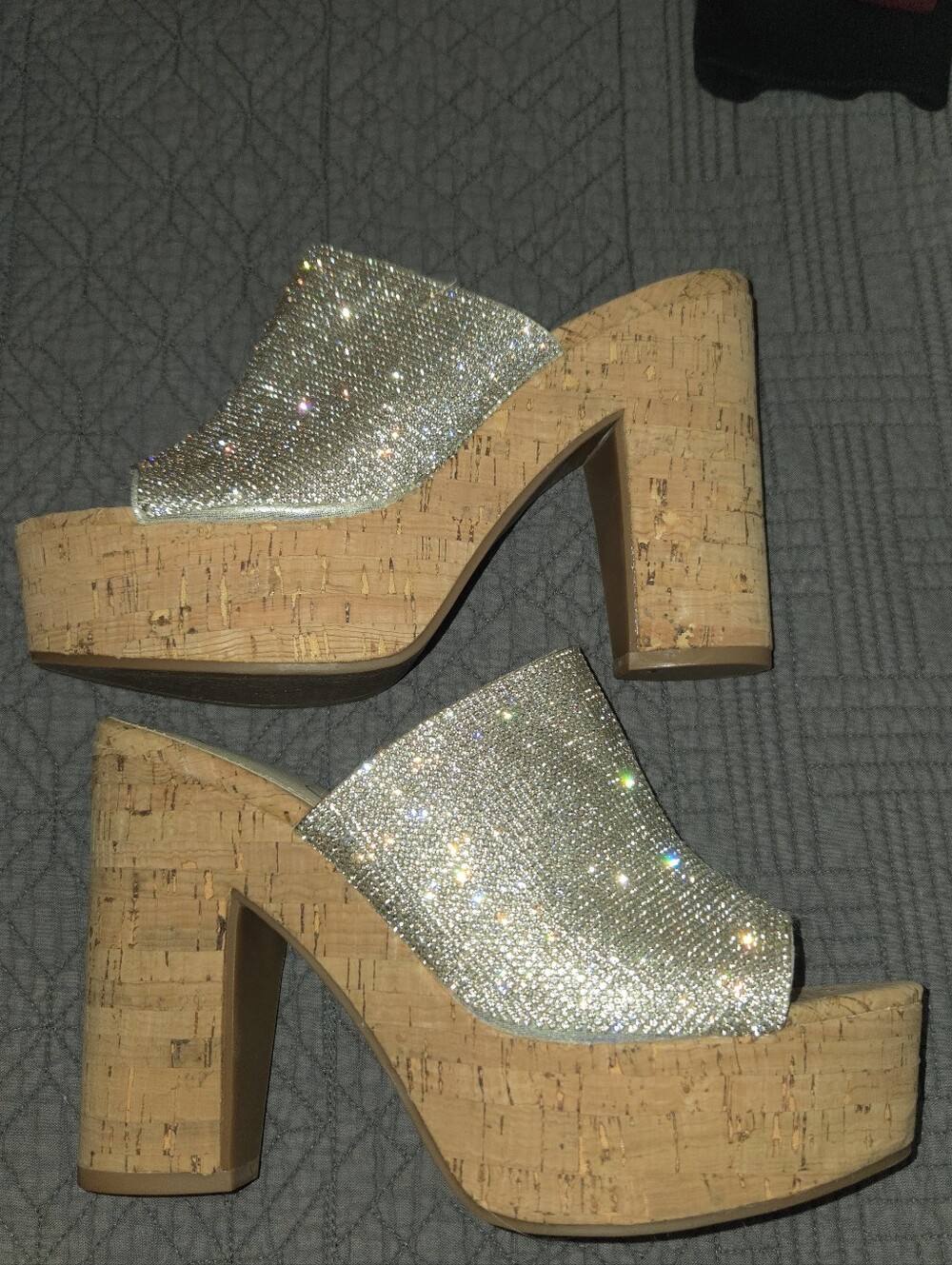 Jessica Simpson Open Toe Silver Sparkle Block Heel